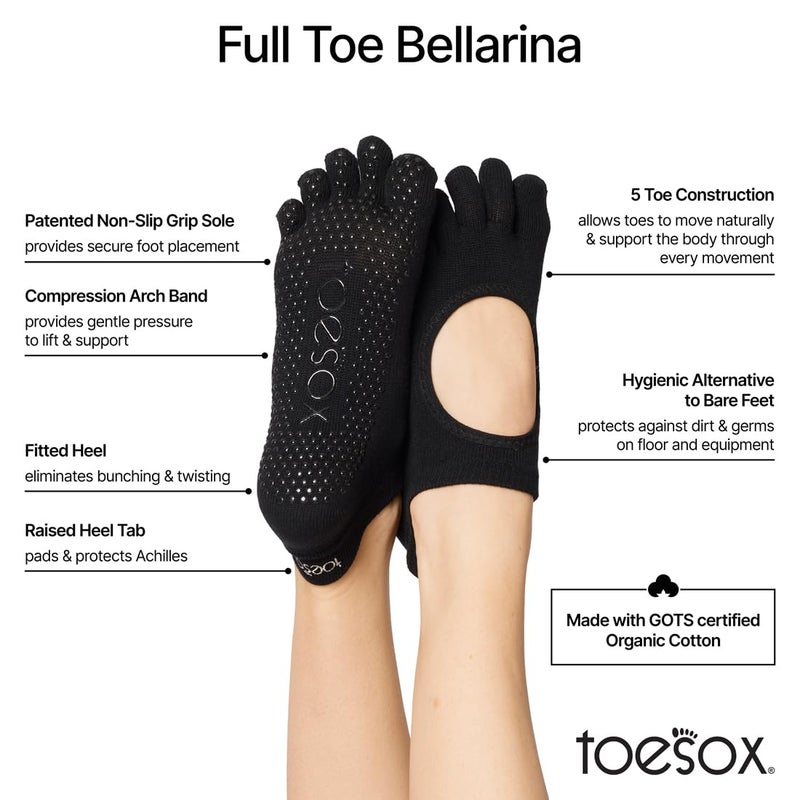 toesox Women's Bellarina Full Toe Grip Socks, Multi Pack - Non-Slip Pilates Socks with Grip - Yoga, Barre - Image 3